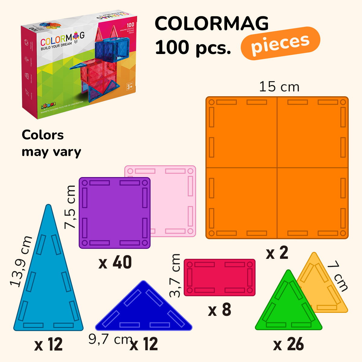 COLORMAG - Magnetická stavebnice 100 kusů