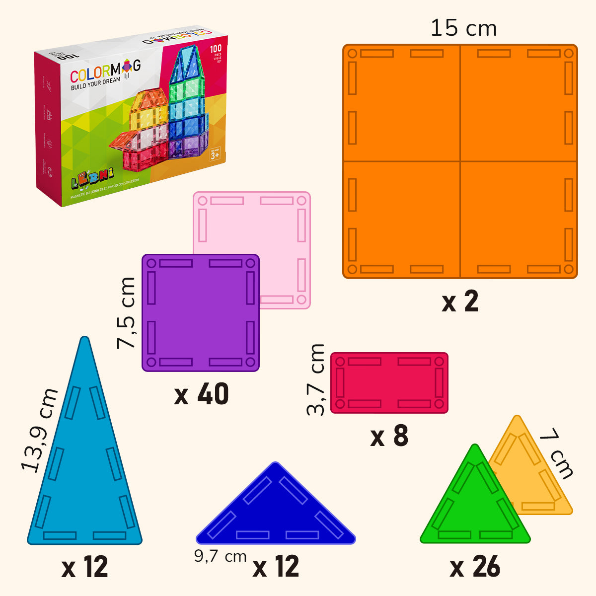 COLORMAG - Magnetická stavebnice 100 kusů