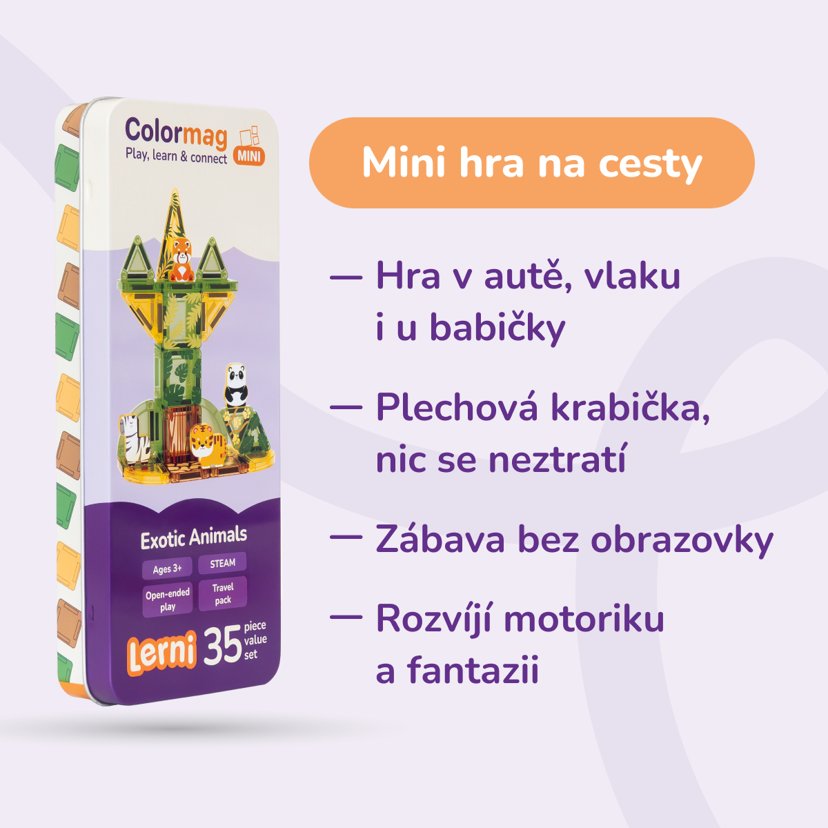 Colormag Mini Exotic Animals v plechové krabičce – výhody na cesty
