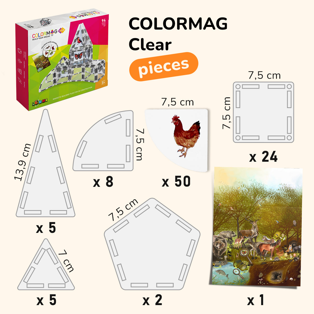 Magnetická stavebnice COLORMAG CLEAR