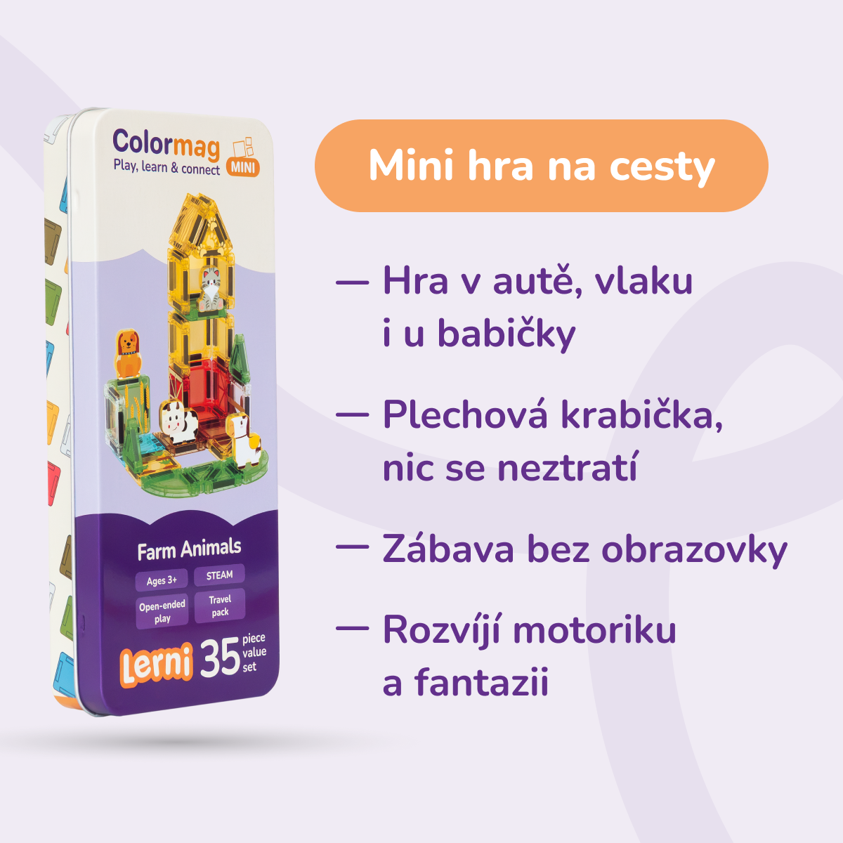 Colormag Mini Farm Animals v plechové krabičce – výhody na cesty