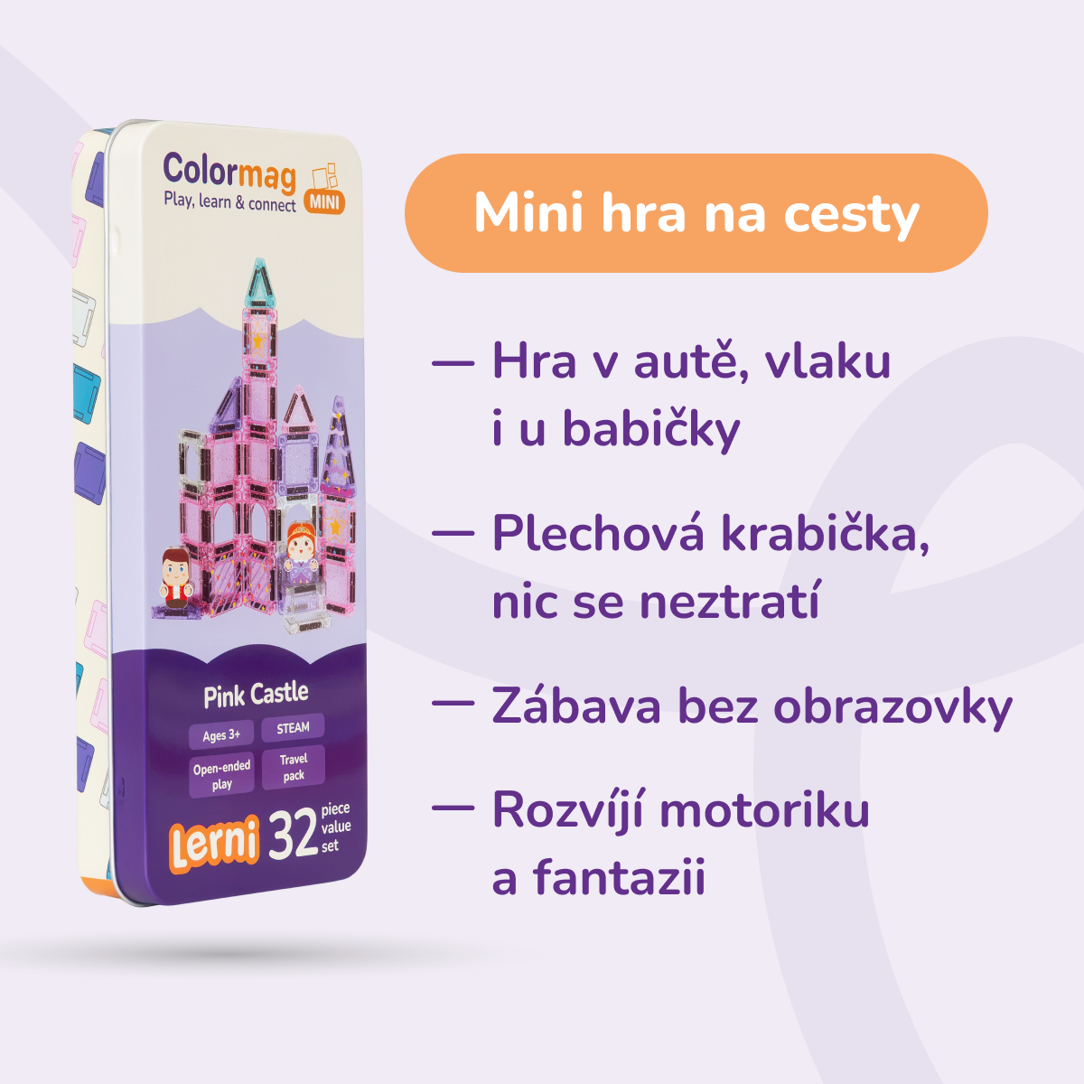 Colormag Mini Pink Castle v plechové krabičce – výhody na cesty