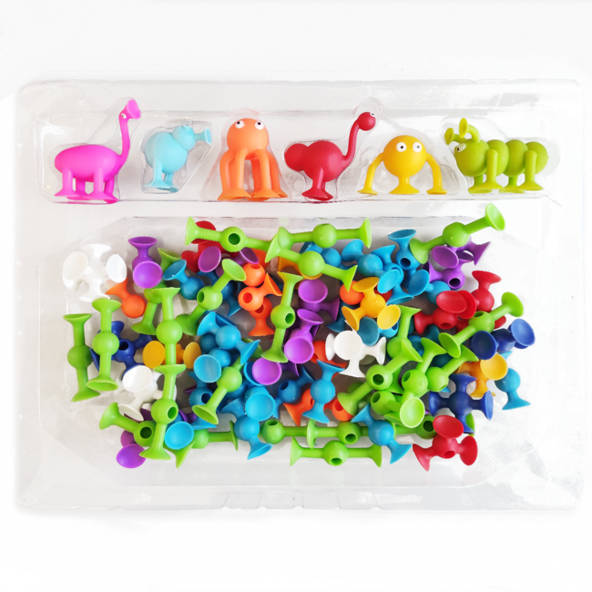 Rozbaleno : Přísavková stavebnice Zvířátka 96 kusů